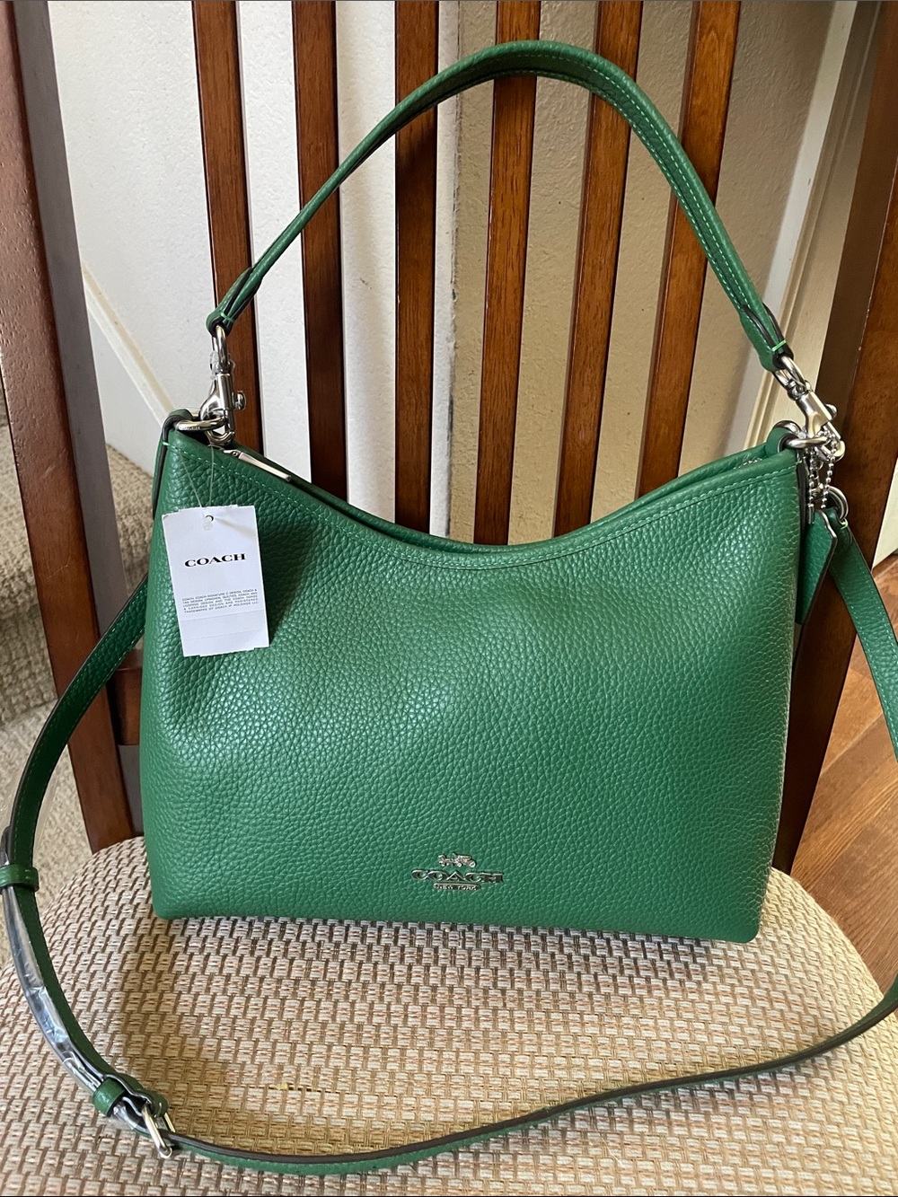 Coach Shamrock Green Pebbled Leather Laurel Shoulder Bag